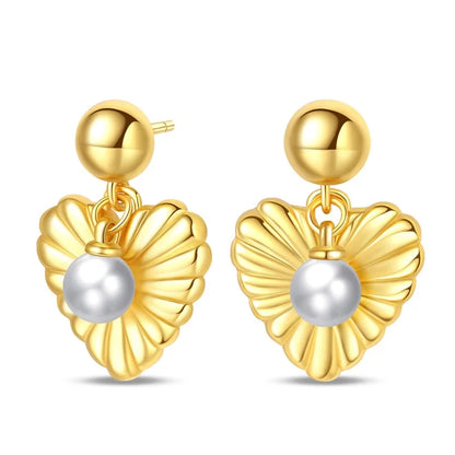 Women's 925 Sterling Silver Classic Gold Pearl Inlaid Earrings Elegant Suitable For Engagement Wedding Party Exquisite Jewelry