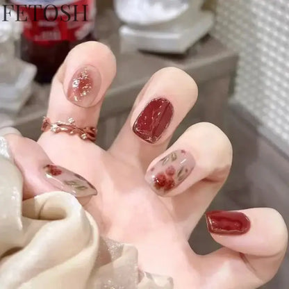 24pcs Short Cute False Nails Polka Dot Star Design Fake Nails Full Coverage Waterproof Removable Artificial Press on Nails