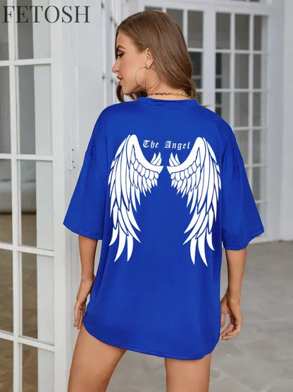 Dark Angel Wing Hot sale Graphic Printed T-Shirts For Women Loose Oversized Clothing Hip Hop Street Tshirt Cotton Short Sleeves