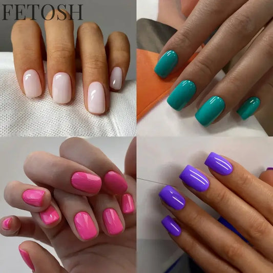 24 Pcs/Set Solid Color Short Fake Nails Art Finished Wearable False Nails for Girls Women Removable Simple White Press on Nail