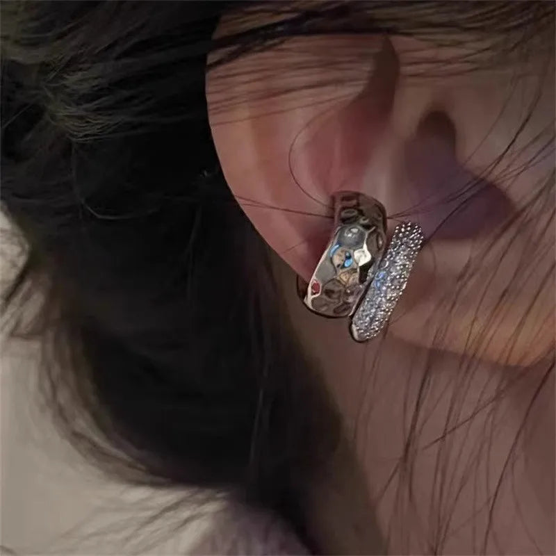 Fashion Zircon Double-layer Ear Cuff No Piercing Earring 2024 Trendy Punk Unique Metal Geometric Ear Clip for Women Jewelry