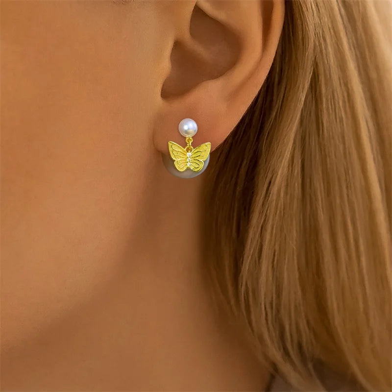 Women's 925 Sterling Silver Classic Gold Pearl Inlaid Earrings Elegant Suitable For Engagement Wedding Party Exquisite Jewelry