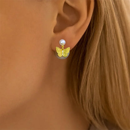 Women's 925 Sterling Silver Classic Gold Pearl Inlaid Earrings Elegant Suitable For Engagement Wedding Party Exquisite Jewelry