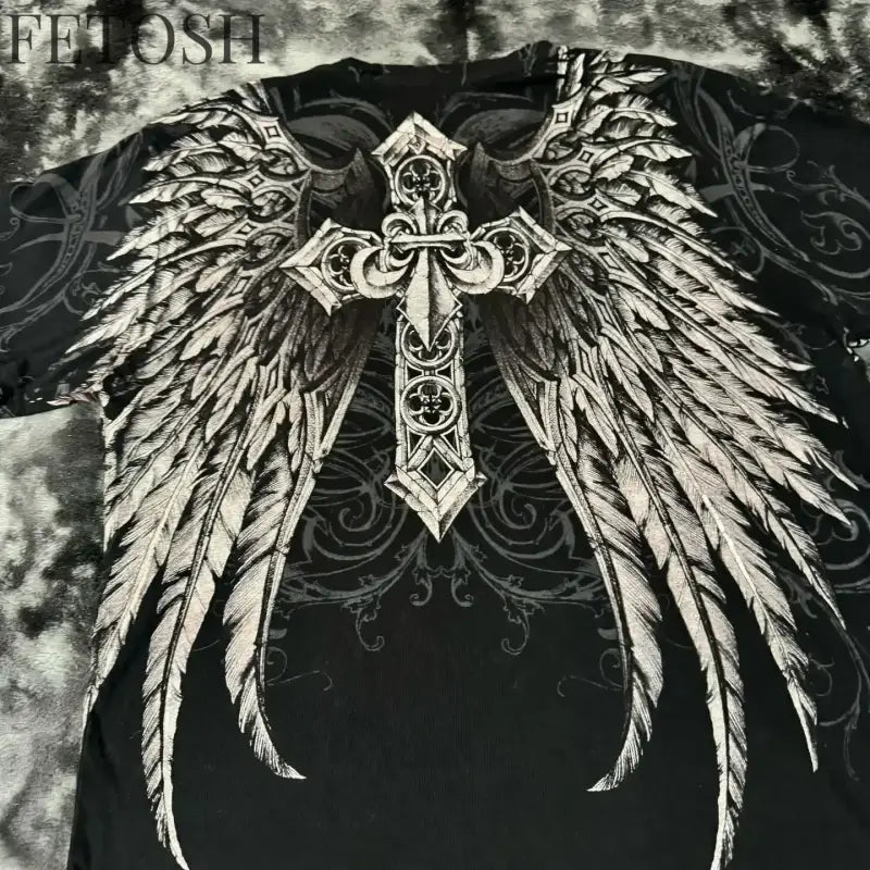 Y2K Affliction T Shirt Vintage Clothing Punk Hip Hop Graphic Print Oversized T shirt Women Round Neck Cotton Short