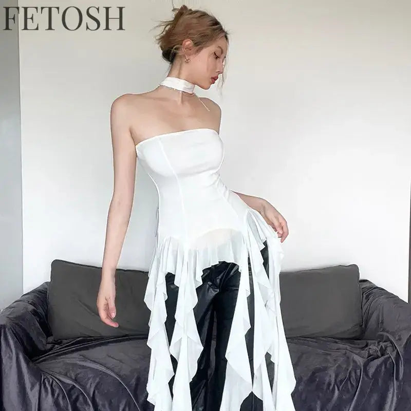 Sexy Off Shoulder Crop Tops Spring Summer Halter Sleeveless Streetwear Y2K White Solid Tank Top Casual Evening Party Club Tees