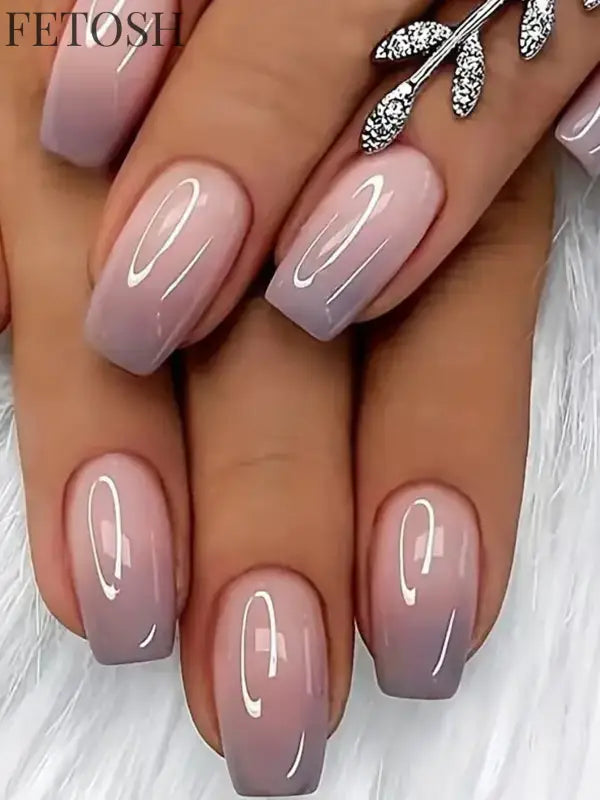 ARTAUG 24pcs Glossy Pink Press On Nails Medium Square Fake Nail Elegantstyle False Nail Full Cover Fake Nail For Stylish Women