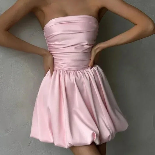 Trendix Sexy Bandeau Mini Dress Women Off Shoulder Sleeveless Pleated High Waist Dresses Ladies Party Elegant Fashion Dress 2024