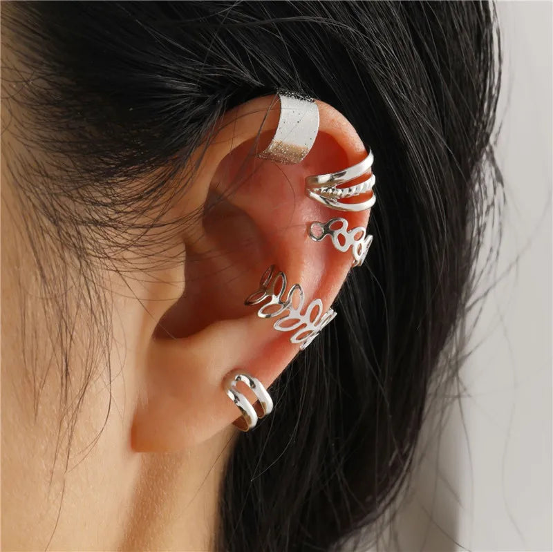 Fashion Zircon Double-layer Ear Cuff No Piercing Earring 2024 Trendy Punk Unique Metal Geometric Ear Clip for Women Jewelry