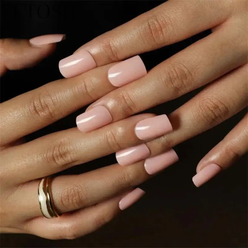 24Ps/Lot Artificial Acrylic Short Fake Nails Solid Color Simple Korean Full Press on Nail Tips Removable Wearing False