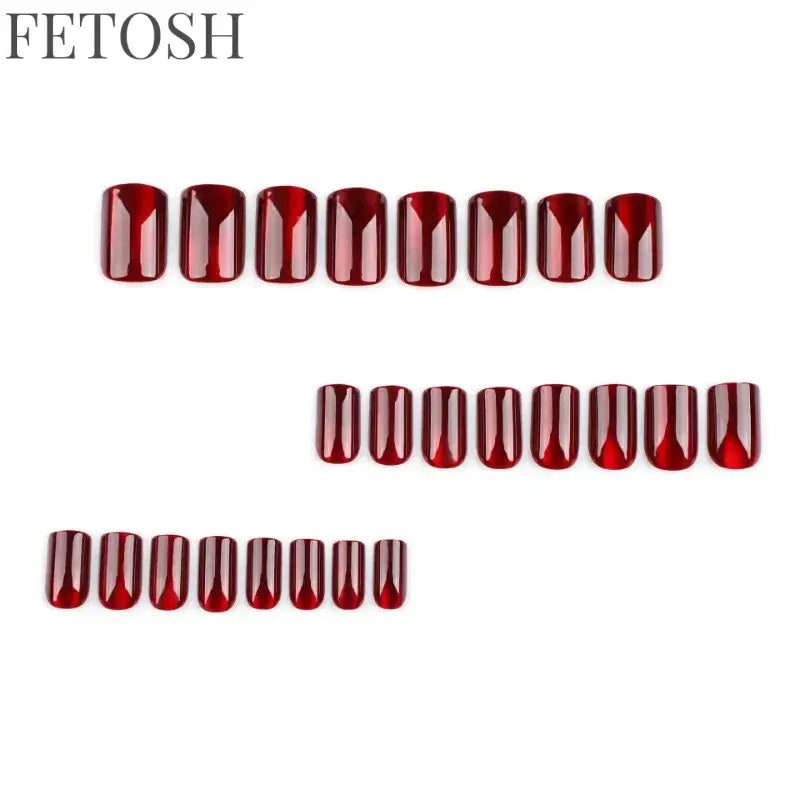 24pcs Crystal Cat Eye False Nails with Glue Short Square Press on Nails Shiny Red Jewel Nail Solid Color Fake Nails