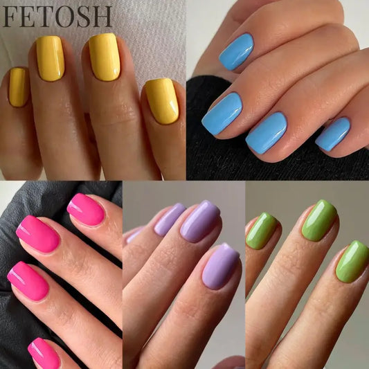 Glossy Solid Color Nail Art Short Square Colored Detachable Fake Nails Wearable Finished False Nails Press on Nails with Glue