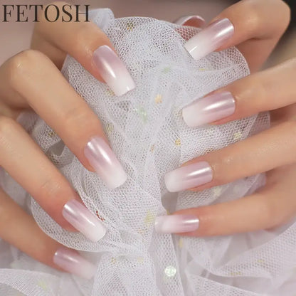 Classical Normal Size French Nail Nude White Tip Glossy Press On Fingernals for daily with glue sticker 24