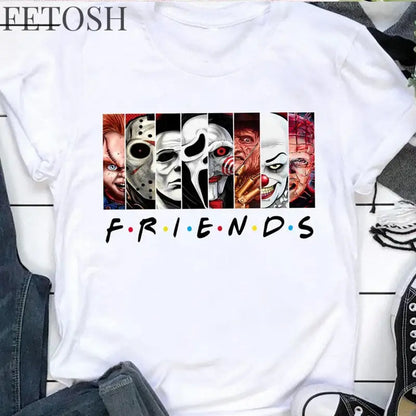 Friends T Shirt Best Stephen King Horror Characters Printed Cartoon Women Fashion Tops Oversized Tee Halloween Clothes Women