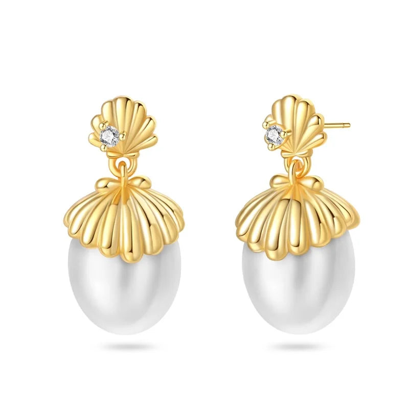 Women's 925 Sterling Silver Classic Gold Pearl Inlaid Earrings Elegant Suitable For Engagement Wedding Party Exquisite Jewelry