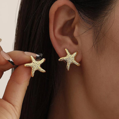 2Pcs/Set Fashion Starfish Stud Earrings For Women Geometric Gold Silver Color Temperament Earrings Summer Beach Jewelry Gift New