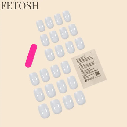 24Pcs/Set Women Girls Short French Milky Gray Trendy Versatile Full Coverage Wearable Fake Nail Press on Nail Art