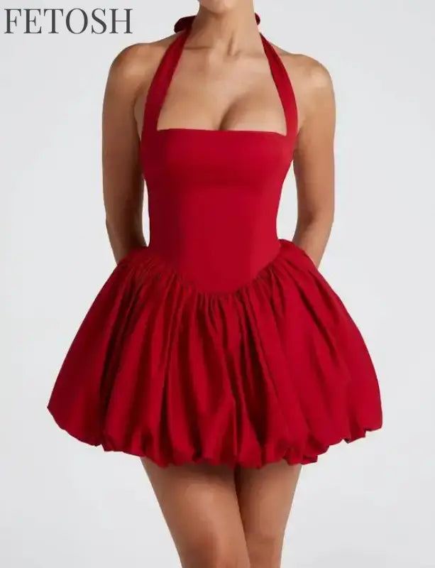 Polka Dot Halter Strapless Dress Women Elegant Sleeveless Backless Waist Cinching Ball Gown Fashion Chic Ladies Evening