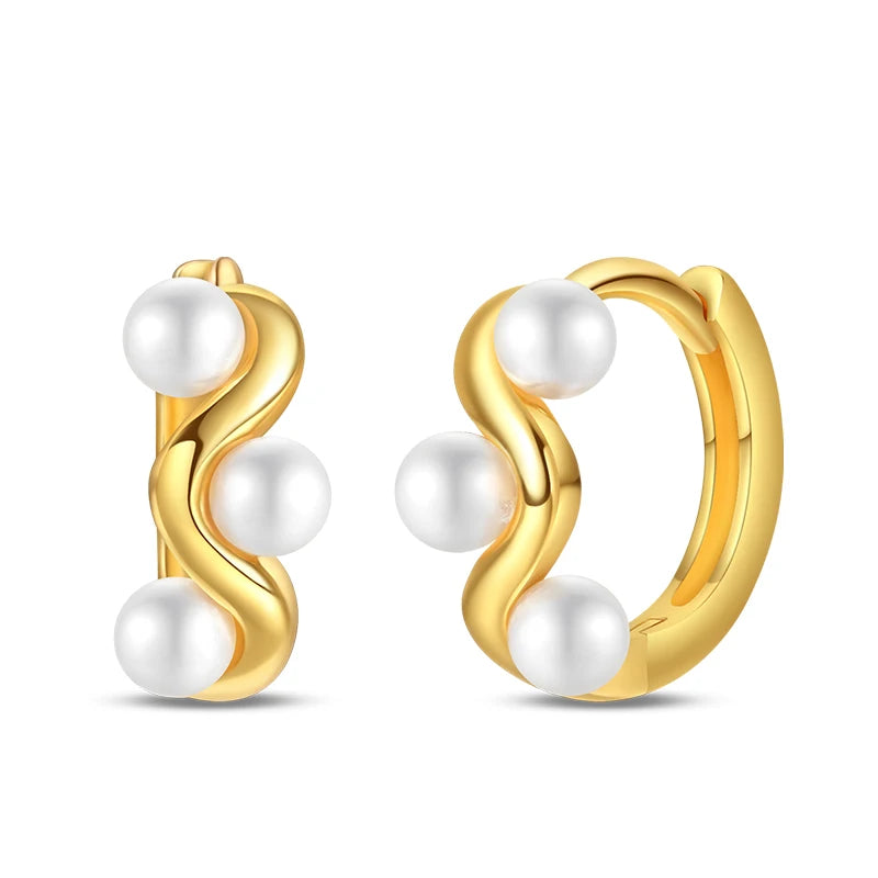 Women's 925 Sterling Silver Classic Gold Pearl Inlaid Earrings Elegant Suitable For Engagement Wedding Party Exquisite Jewelry