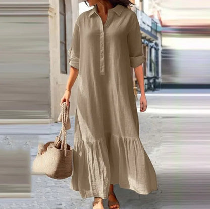 Casual Long Sleeve Woman Dress Office Lady Spring Summer Fashion Elegant Solid Shirt Dress Dresses For Women 2024 Female Robe