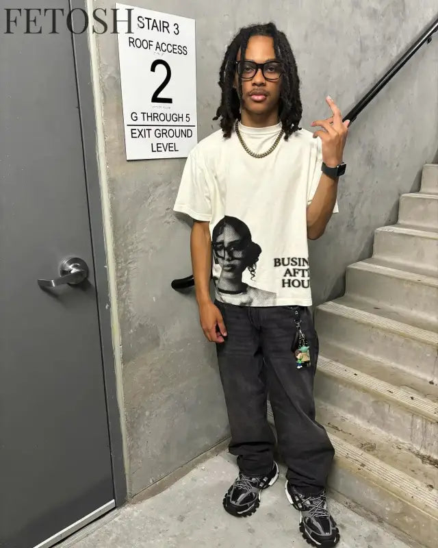 Europe and America Hip Hop character Printed Oversized T-Shirt Mens and Womens Retro Tshirt Street Casual Y2k Short