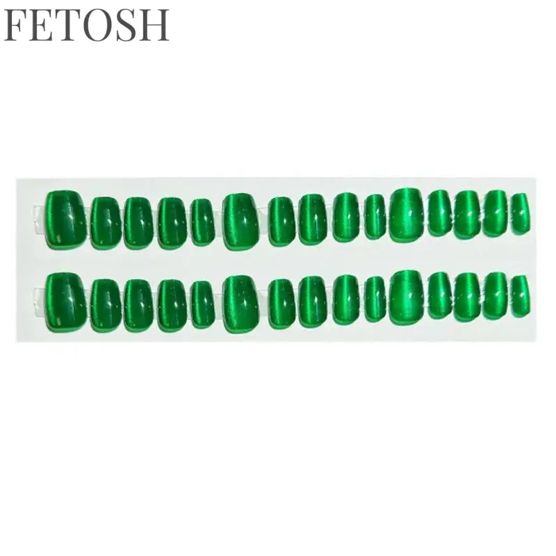 24pcs/30pcs short square ballet fake nails for women cat eyes glitter green blue purple pink shinny nail tips press on nail art