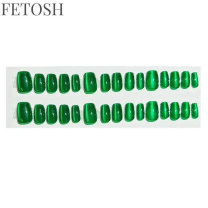 24pcs/30pcs short square ballet fake nails for women cat eyes glitter green blue purple pink shinny nail tips press on nail art