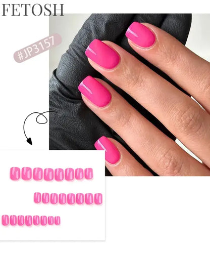 Glossy Solid Color Nail Art Short Square Colored Detachable Fake Nails Wearable Finished False Nails Press on Nails with Glue