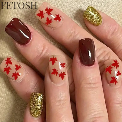 24Pcs Simple Square False Nails Short French Fake Nails Press on Colorful Flowers Design Full Cover Nail Tips Manicure Tools