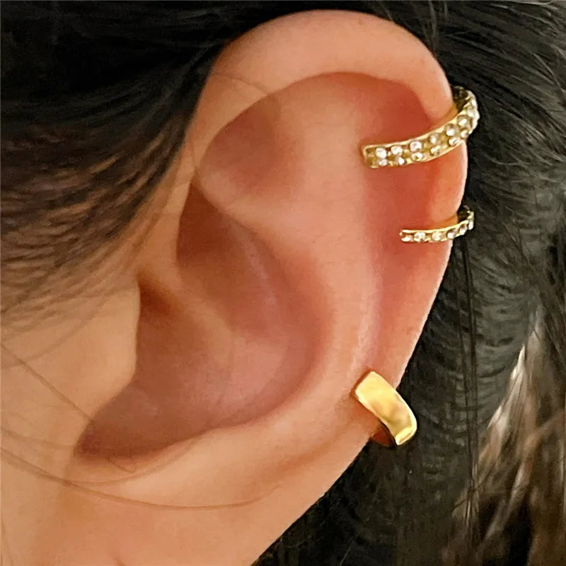 Fashion Zircon Double-layer Ear Cuff No Piercing Earring 2024 Trendy Punk Unique Metal Geometric Ear Clip for Women Jewelry