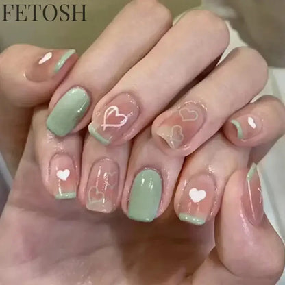 24pcs Short Cute False Nails Polka Dot Star Design Fake Nails Full Coverage Waterproof Removable Artificial Press on Nails