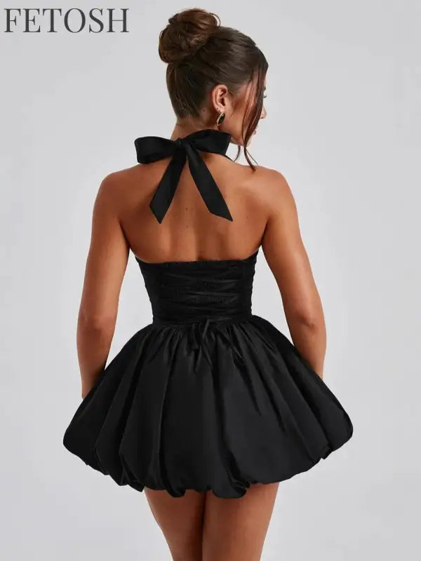 Polka Dot Halter Strapless Dress Women Elegant Sleeveless Backless Waist Cinching Ball Gown Fashion Chic Ladies Evening