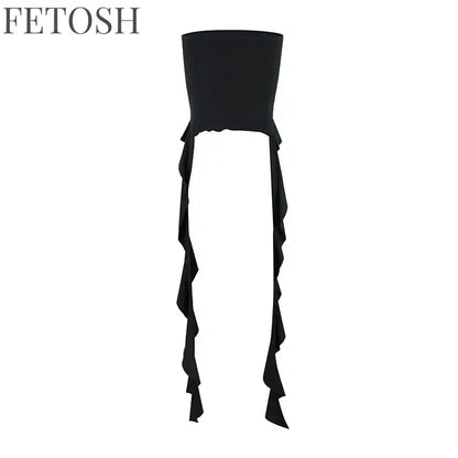 Y2k Tank Tops Asymmetrical Fringed Ruffle Top Streetwear Black Strapless Womans Summer Clothes Tank Top Women 2025