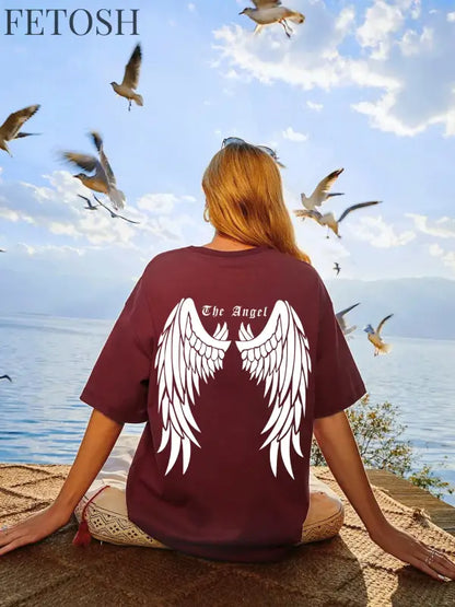 Dark Angel Wing Hot sale Graphic Printed T-Shirts For Women Loose Oversized Clothing Hip Hop Street Tshirt Cotton Short Sleeves