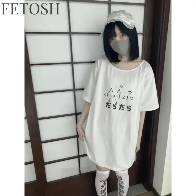 2024 Y2k Aesthetic Summer Loose Cute T-shirt Women Casual O Neck Japanese Cartoon Tops Short Sleeve Kawaii Sweet