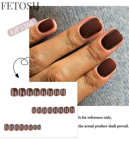 Classic Pure Color Nail Art Fashion Short Square Fake Nails Solid Color Detachable Finished False Nails Press on Nails with Glue