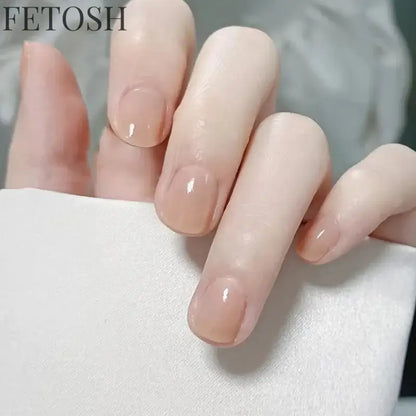 24Pcs Simple Square Head Fake Nail with Jelly Glue Pink White Gradient French Press on False Nails Short Full Cover Nail Tips
