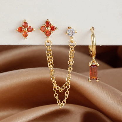 3PCS Exquisite Stainless Steel 12 Constellation Birthstone Earrings Set for Woman Cartilage Piercing Earrings Fashion Jewelry