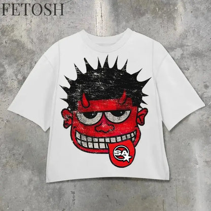 Streetwear Retro Clothing Mens Womens Harajuku Goth Cross Graphic Letter Print T Shirt Casual Cotton Seven Quarter Sleeves Tops