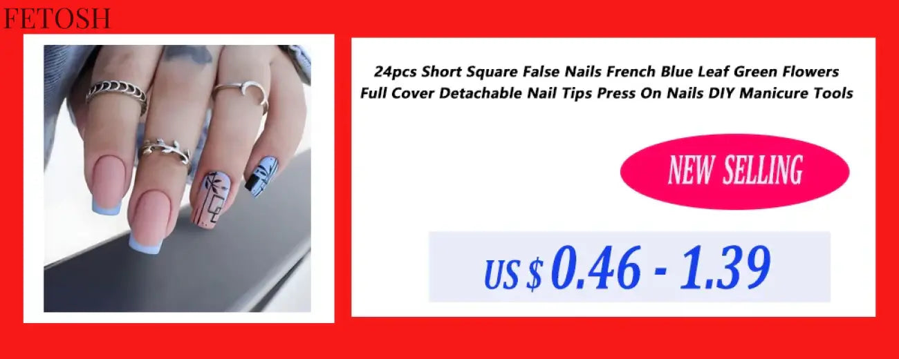 24Pcs Glossy Artificial Press On Fake Nail Red Green Mid Long Square False Nails For Design DIY Full Cover Tips