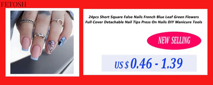 24Pcs Glossy Artificial Press On Fake Nail Red Green Mid Long Square False Nails For Design DIY Full Cover Tips Manicure Tool
