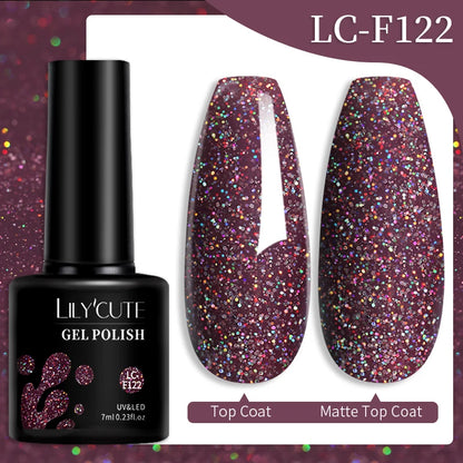 LILYCUTE Glitter Sequins UV Gel Nail Polish Shiny Spring Summer Color Semi Permanant Soak Off All For Manicure Nail Art Varnish