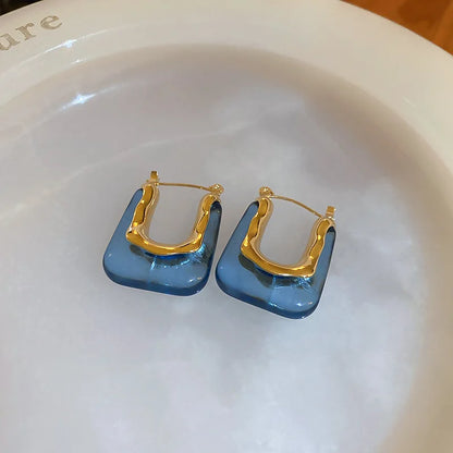 Green Pink Transparent Resin Earrings For Women Girls Geometric Irregular Stud Earrings 2023 New Trendy Ear Jewelry for Party