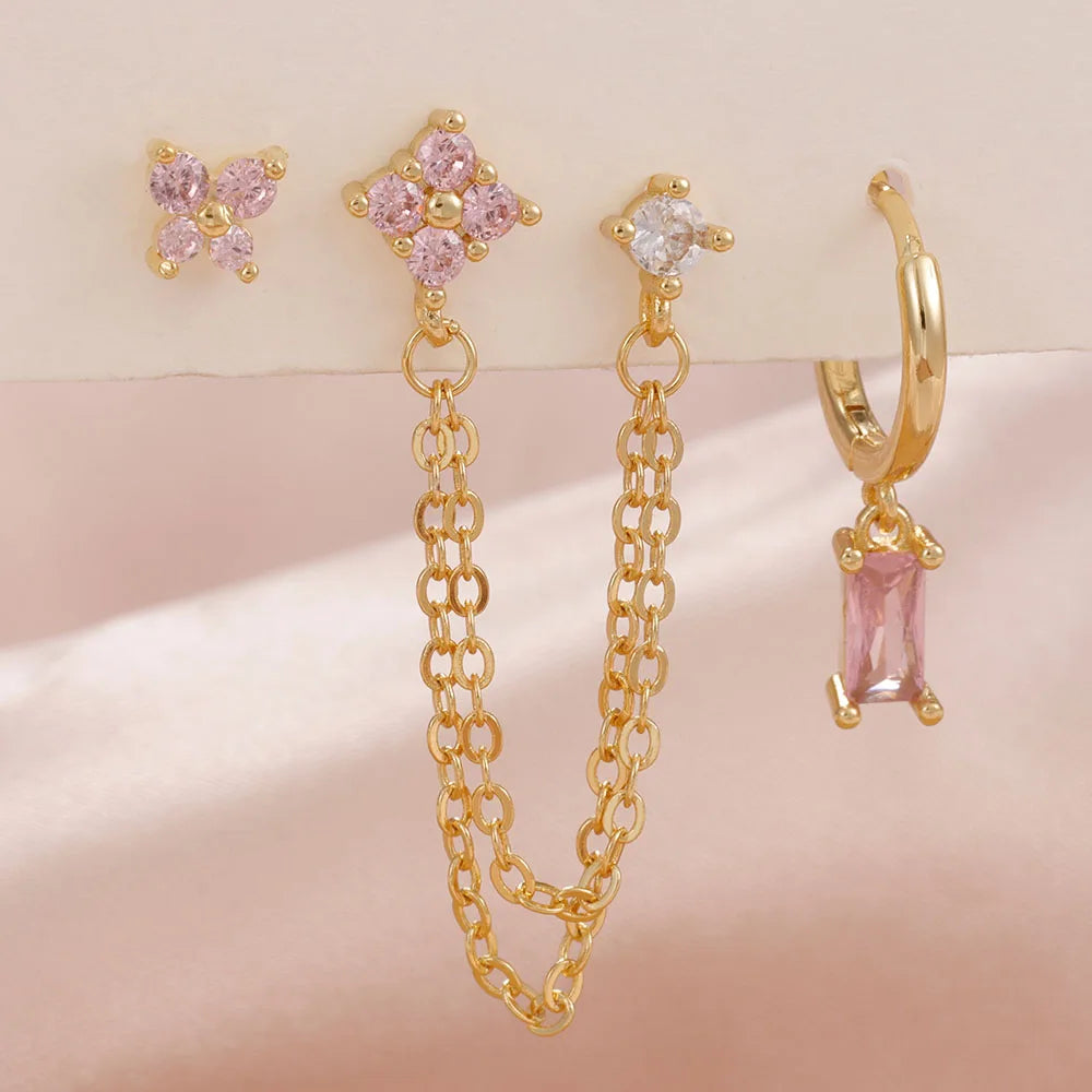 3PCS Exquisite Stainless Steel 12 Constellation Birthstone Earrings Set for Woman Cartilage Piercing Earrings Fashion Jewelry