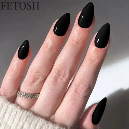 24Pcs Simple Green French False Nails Short Almond Fake Nails with Wave Line Design Wearable Round Head Press on Nail Tips