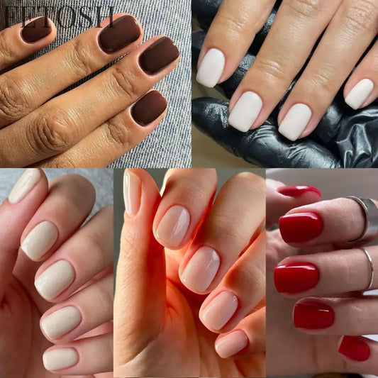 Classic Pure Color Nail Art Fashion Short Square Fake Nails Solid Color Detachable Finished False Nails Press on Nails with Glue