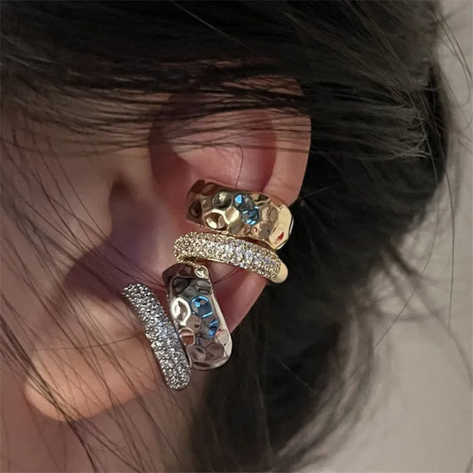 Fashion Zircon Double-layer Ear Cuff No Piercing Earring 2024 Trendy Punk Unique Metal Geometric Ear Clip for Women Jewelry
