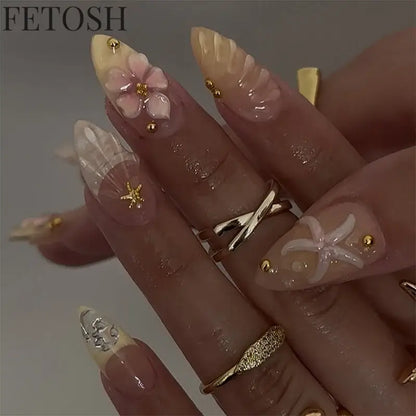 24pcs/Box Long Coffin False Nails Art Rose with Glue Wearable Nude Pink White Color Jelly Nails Tips Full Cover Press on Nails