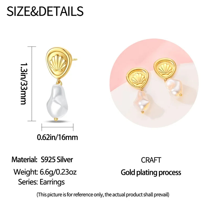 Women's 925 Sterling Silver Classic Gold Pearl Inlaid Earrings Elegant Suitable For Engagement Wedding Party Exquisite Jewelry
