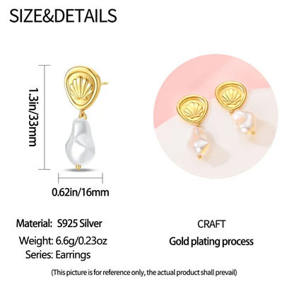 Women's 925 Sterling Silver Classic Gold Pearl Inlaid Earrings Elegant Suitable For Engagement Wedding Party Exquisite Jewelry