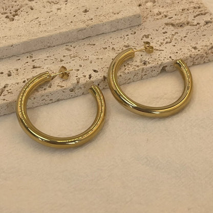 30/40/50mm Classic Stainless Steel Ear Buckle Big Earrings for Women Trendy Gold Color Large Hoop Earring Jewelry Accessories